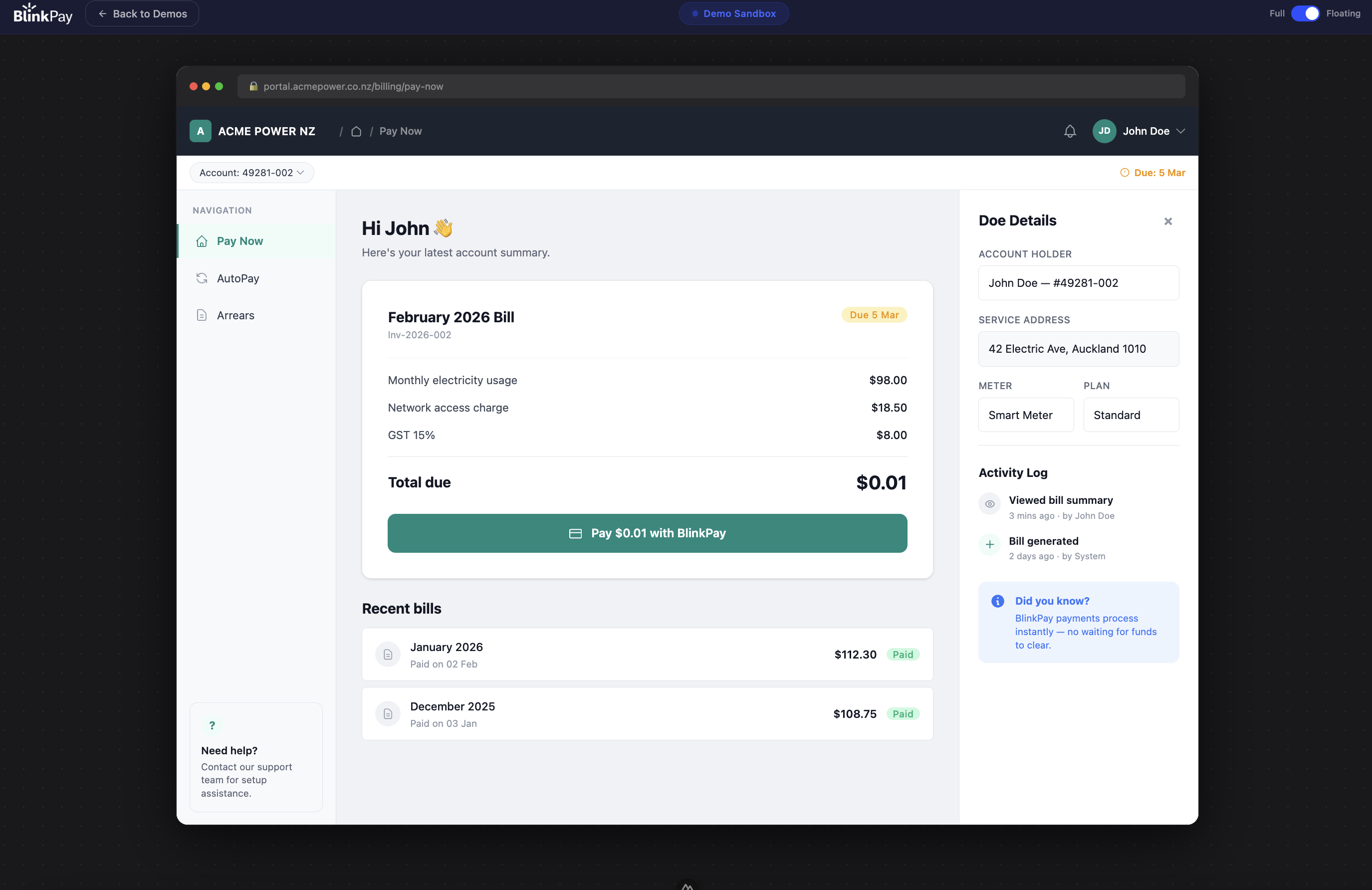Acme Power NZ payment gateway demo